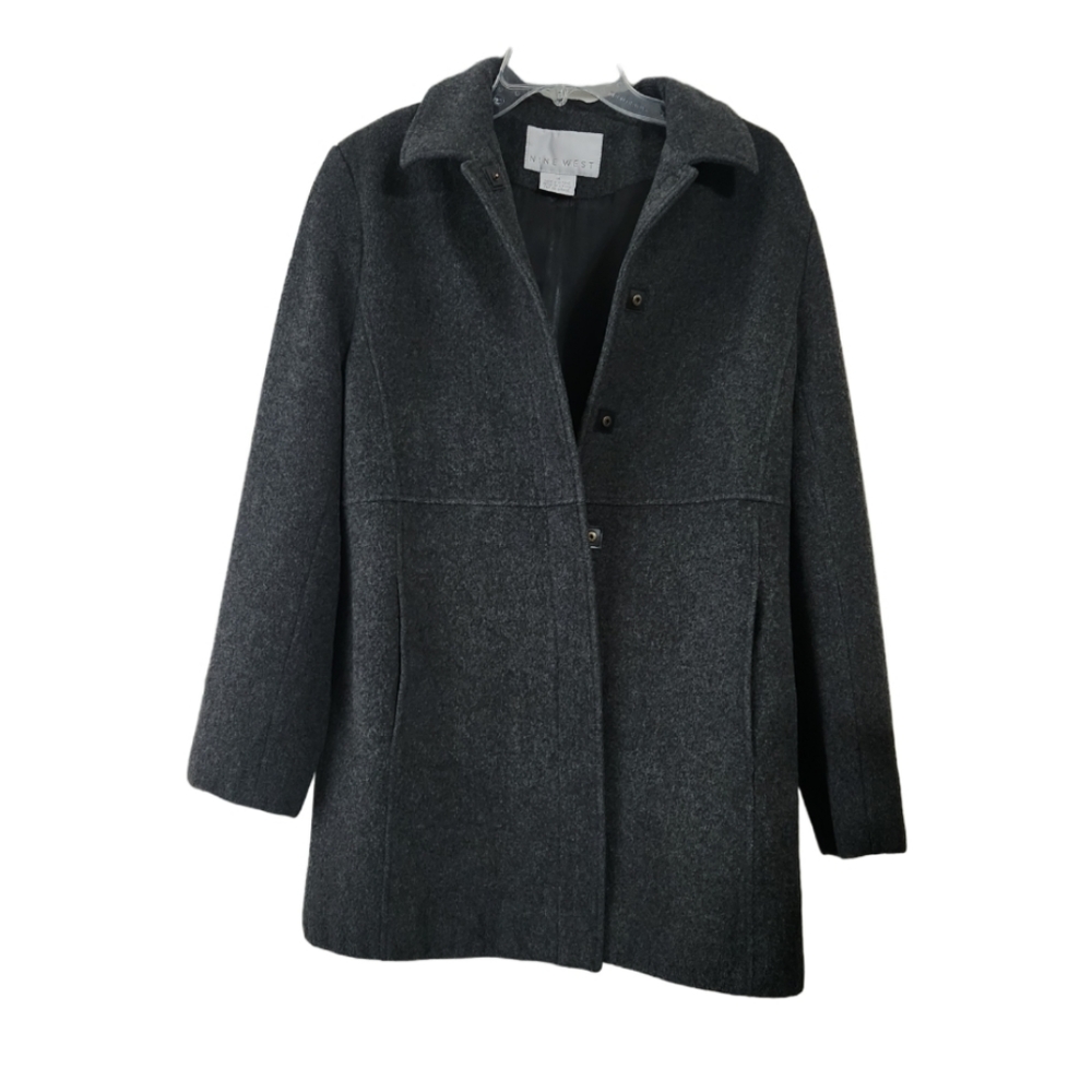 NINE WEST WOOL GRAY PEA COAT SZ 14